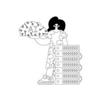 Girl and AI server in a linear vector style, inspired by artificial intelligence