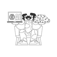 A cartoon dog sitting on a chair with a laptop vector