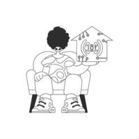 A man with a linear illustration of an Internet of Things logo vector