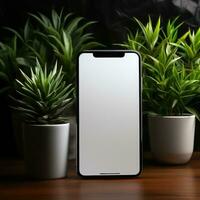 Plain cellphone and laptop mockup with modern lifestyle design workspace background for work and communication, great for networking, business, marketing etc. Ai generative image photo