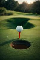 Golf Ball near hole. AI generated photo