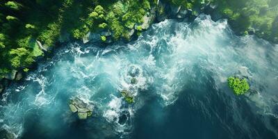 generativo ai, verde hermosa amazónico selva paisaje con arboles y río, zumbido ver foto