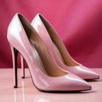 High heels for women plain elegant pink color on simple pink background, concept for mockup, advertisement, decoration, social media, design, shop materials etc. Generative Ai Images photo