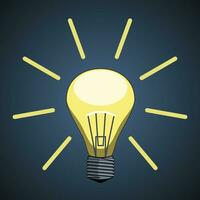 A yellow light bulb with an incandescent spiral glowing in the dark. vector