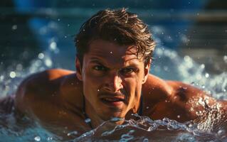 A swimmer performing a dive in a swimming pool photo