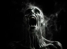 Scary zombie on dark background photo