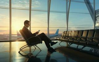 Businessman in airport terminal photo