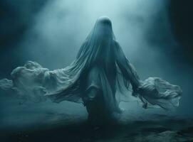 Spooky ghost on dark background photo