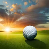 Golf balls in a vast meadow with exotic natural beauty and sunset objects, great for sports, websites, hobbies, blogs, business, companies etc. Ai generated image concept photo