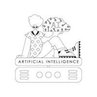 AI guy, server in AI theme, linear look vector