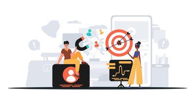 Two people are sitting on a table with a target on it vector