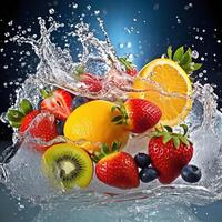 Fresh fruits in water splash. photo