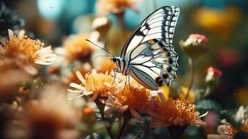 mariposa en flor. generativo ai foto