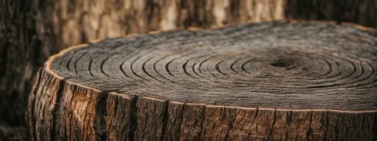 Warm gray cut wood texture. Detailed black and white texture of a felled tree trunk or stump. Rough organic tree rings with close up of end grain.. AI generated photo