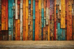 Wood aged art architecture texture abstract block stack on the wall for background, Abstract colorful wood texture for backdrop.. AI generated photo