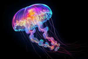 Magical Floating neon jellyfish. Water summer light photo