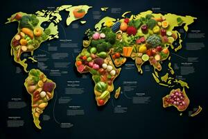 vistoso comida mapa frutas generar ai foto