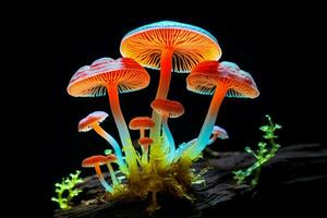 Psychedelic Magic fluorescent mushroom. Generate Ai photo