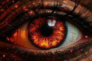 Dramatic Eye closeup fire. Generate Ai photo