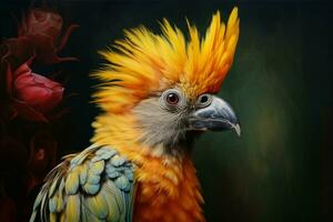 Colorful Exotic bird portrait. Generate Ai photo