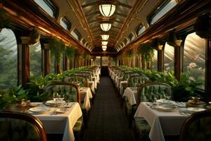 Cozy Dining interior train. Generate Ai photo