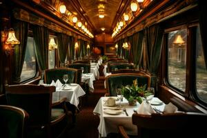 Polished Dining interior train. Generate Ai photo