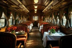 Elegant Dining interior train. Generate Ai photo