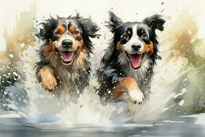 Vibrant Dog run watercolor splash. Generate Ai photo