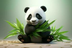 Adorable Cute panda with bamboo nature. Generate Ai photo