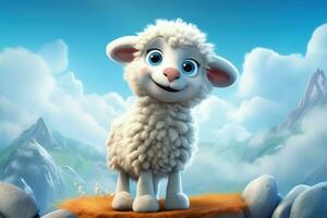 Playful Cute sheep cartoon. Generate Ai photo