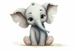 Cute grey cartoon elephant. Generate Ai photo