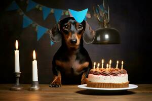 Cute Dachshund dog cake. Generate Ai photo