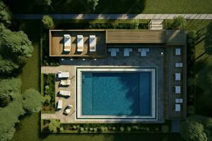 Sophisticated House with swimming pool home. Generate Ai photo