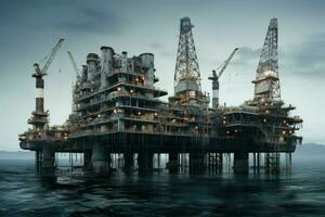 Sea petroleum platform. Generate Ai photo