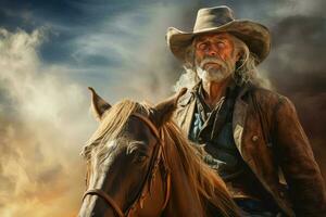 Western Cowboy banner portrait. Generate ai photo