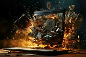Computer desktop exploding. Generate Ai photo