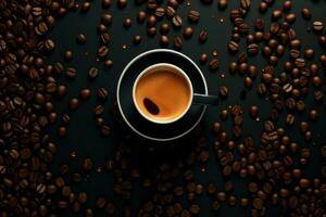 Detailed Coffee background closeup topview. Generate Ai photo