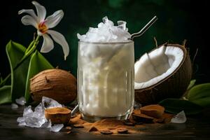 Refreshing Coconut iced drink. Generate Ai photo