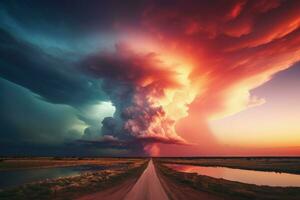 Captivating Cloud sunset explosion. Generate Ai photo