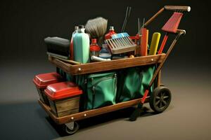 Sturdy Cleaning tools cart building. Generate Ai photo