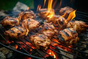 Smoky Chicken meat on grill. Generate Ai photo