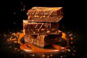 Chocolate bars caramel banner. Generate Ai photo