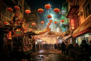 China town decorated. Generate Ai photo