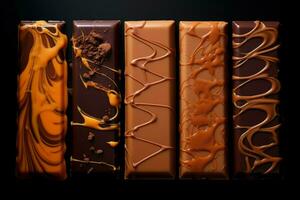 Sweet Chocolate bars caramel banner. Generate Ai photo