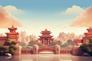 Serene China day background. Generate Ai photo