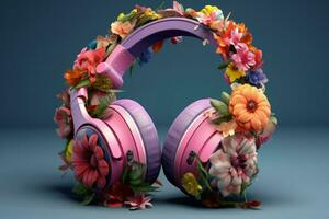 alta calidad flor música auriculares. generar ai foto