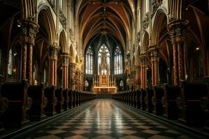 majestuoso catedral interior viejo. generar ai foto