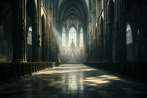 Haunting Cathedral interior old. Generate Ai photo