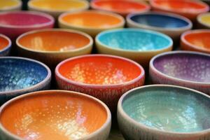 Bright Ceramic bowl with colorful powder. Generate Ai photo