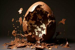 Festive Exploded milk chocolate egg easter. Generate Ai photo